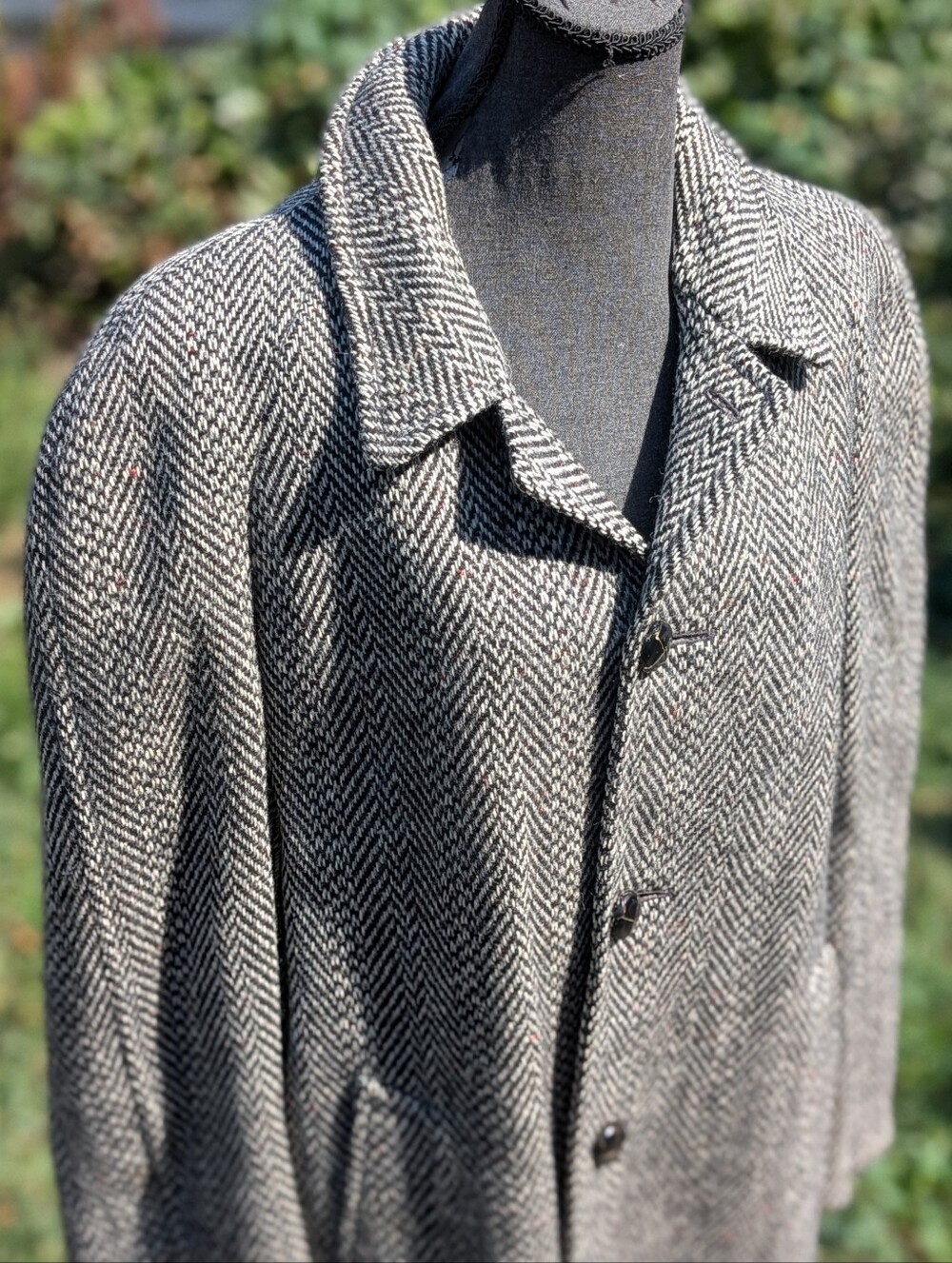 Sheldon Towne Vintage Wool Herringbone Tweed Overcoat Men's M Made In Britain